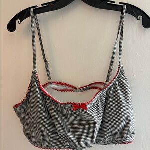 Decree Black-and-White Gingham Bikini Top with Red Trim